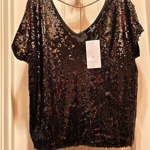 Elegant Black Sequin Short Sleeve Top
